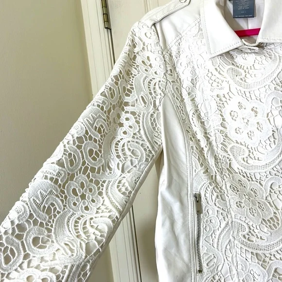 White Leather With Lace Jacket Size Large - Picture 8 of 11